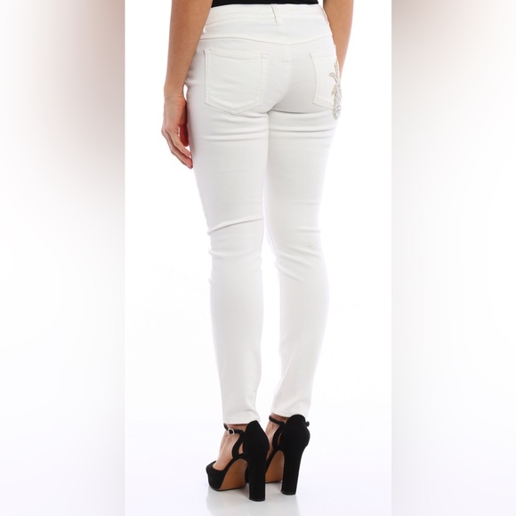 Dolce & Gabbana White/Gold Pineapple-Pocket Skinny Jeans, Size US 8 / IT 42 - Picture 13 of 14